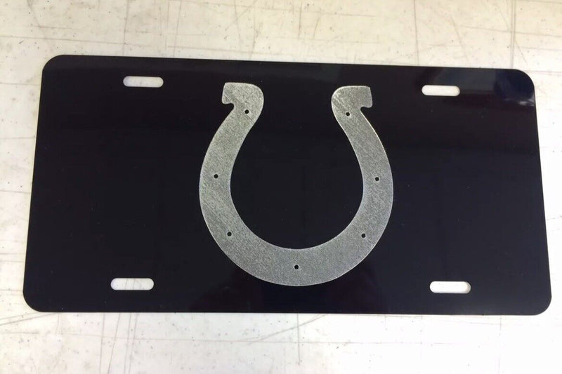 Indianapolis Colts Logo Car Tag Diamond Etched on Black Aluminum License Plate