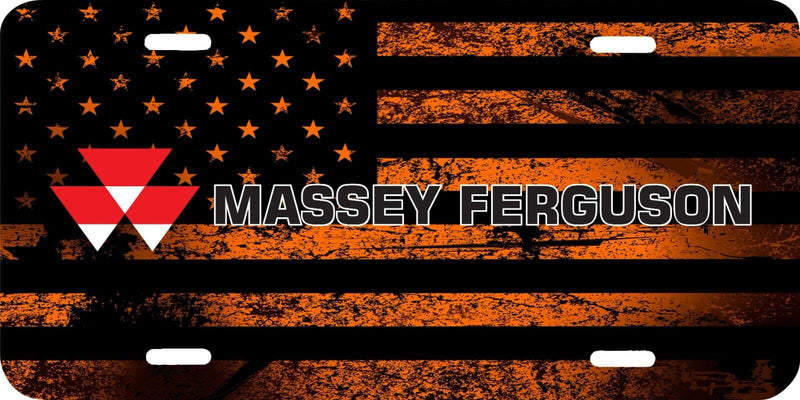 MASSEY FERGUSON TRACTOR LOGO ORANGE AMERICAN FLAG LICENSE PLATE CAR TAG .040 GA