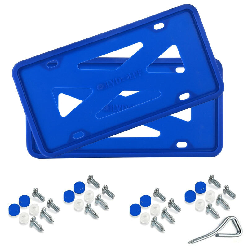 2 Pack Universal Blue Silicone License Plate Frame Rust Rattle Weather Proof