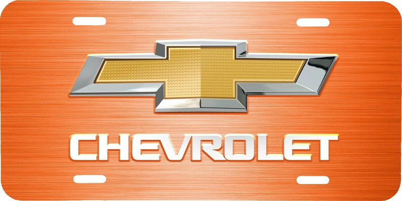 CHEVROLET LOGO ORANGE BRUSHED STEEL LOOK VEHICLE LICENSE PLATE AUTO FRONT TAG