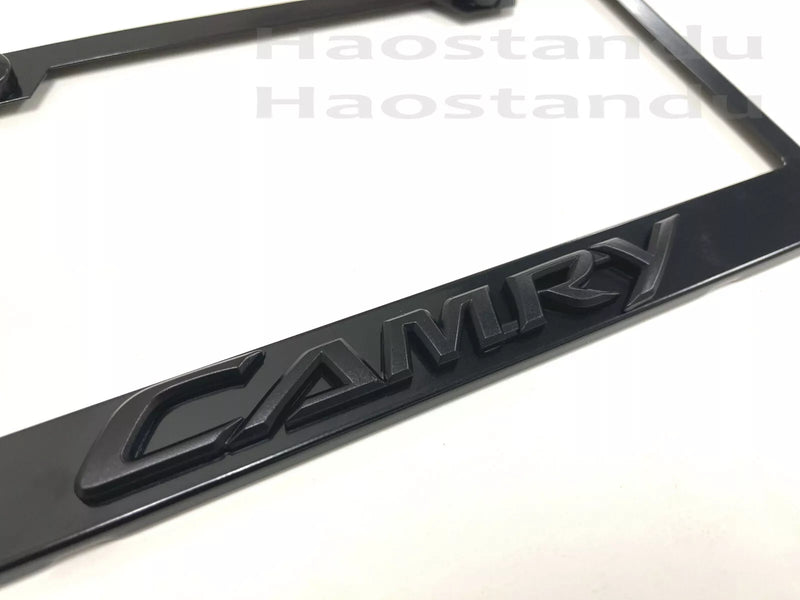 1x Black CAMRY 3D Emblem BLACK Stainless License Plate Frame RUST FREE (NEW)