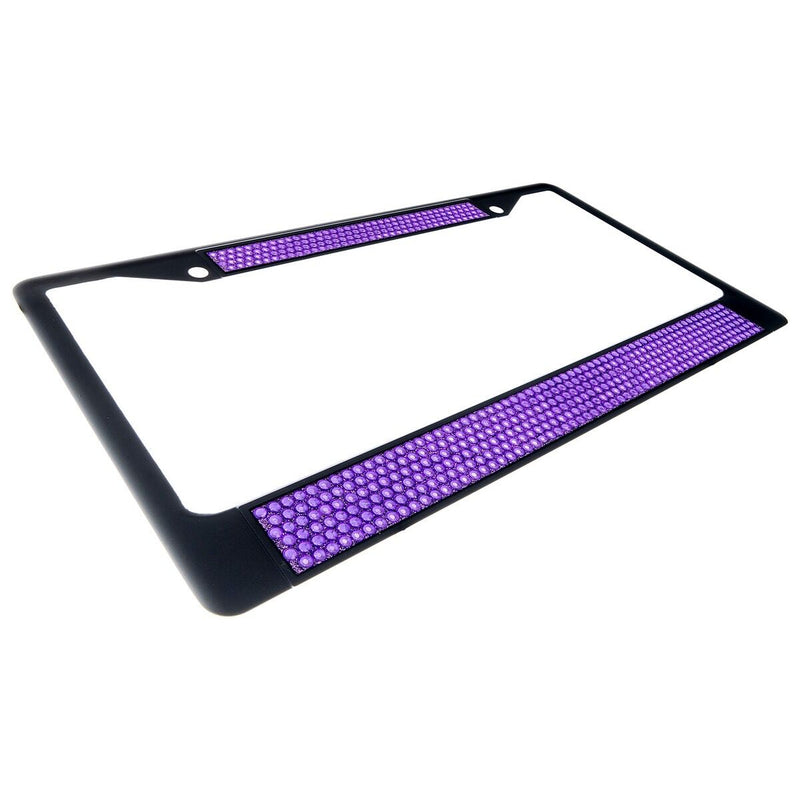 Premium Black Purple Bling Crystal Diamond License Plate Frame for Car-Truck