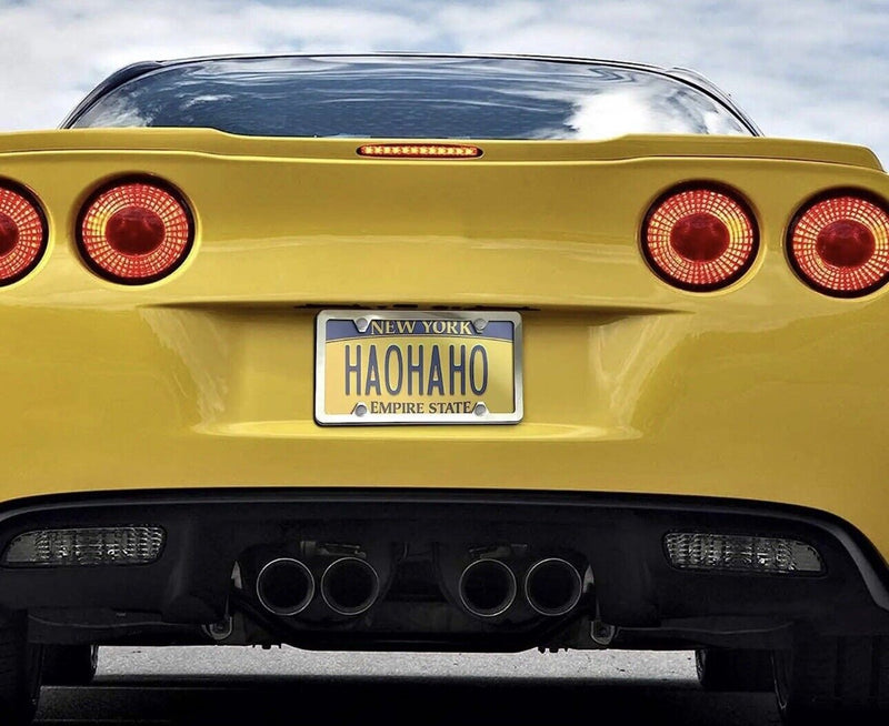 2Pcs Chrome Stainless Steel Metal License Plate Frame Cover With Screw Caps v2