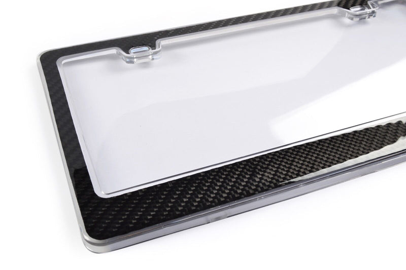 GENUINE 100% CARBON FIBER LICENSE Plate Frame COVER 3K With Clear Cover