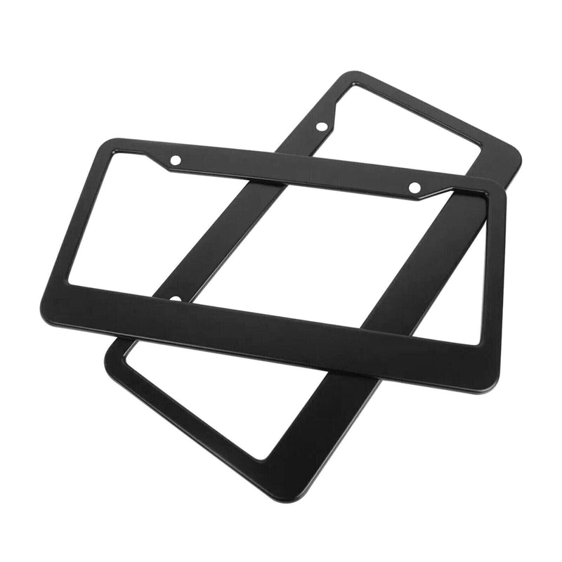 2x Black Stainless Steel Metal License Plate Frame Tag Cover Screw Cap Wide Top