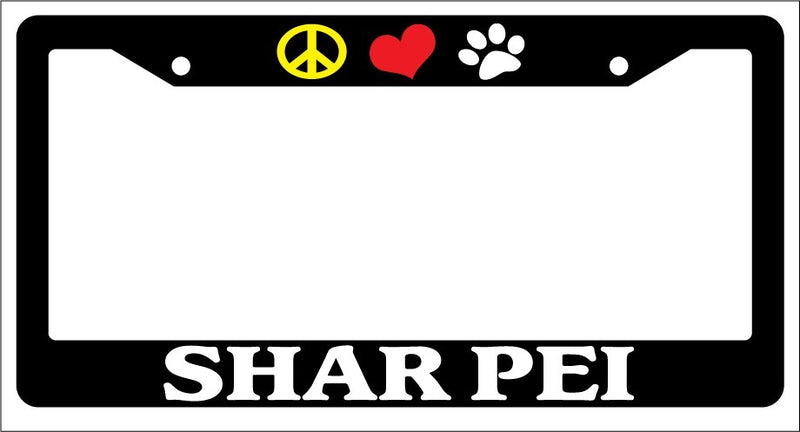 Black License Plate Frame Peace Love Paw Shar Pei Auto Accessory Novelty  Mod-GRAPH9856236-1096
