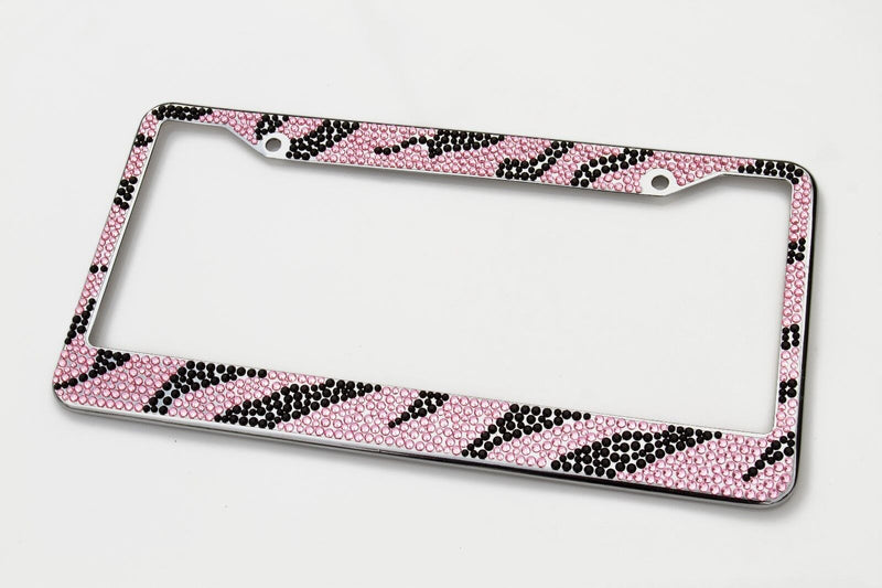 Pink Zebra Crystal Rhinestones License Plate Frame (Black and Pink)