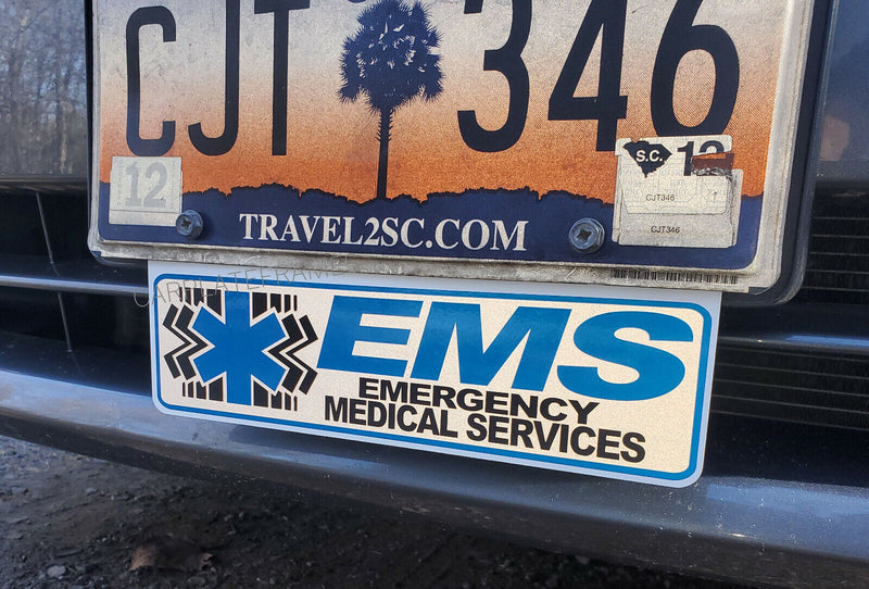 BOTTOM MOUNT EMS 10"X4" METAL REFLECTIVE EMT License Plate frame Topper emt fire