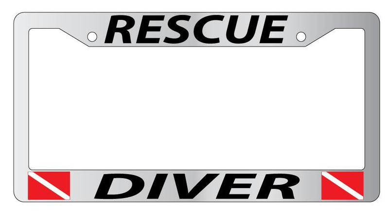 Chrome License Plate Frame RESCUE DIVER w/FLAGS Auto Accessory  Mod-GRAPH9856236-4370