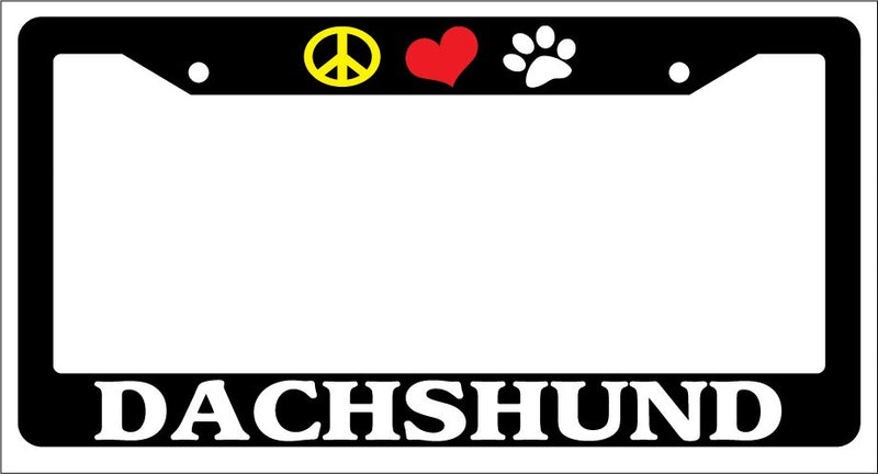 Black License Plate Frame Peace love Paw Dachshund Auto Accessory Novelty 363  Mod-GRAPH9856236-3886