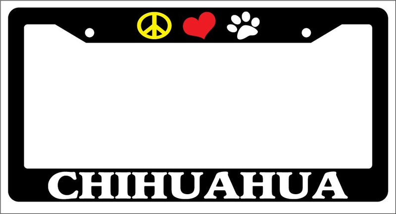 Black License Plate Frame Peace Love Paw Chihuahua Auto Accessory Novelty -330  Mod-GRAPH9856236-1099