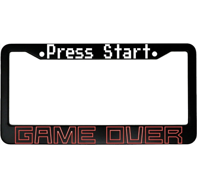 Press Start Game Over Gaming Aluminum Car License Plate Frame