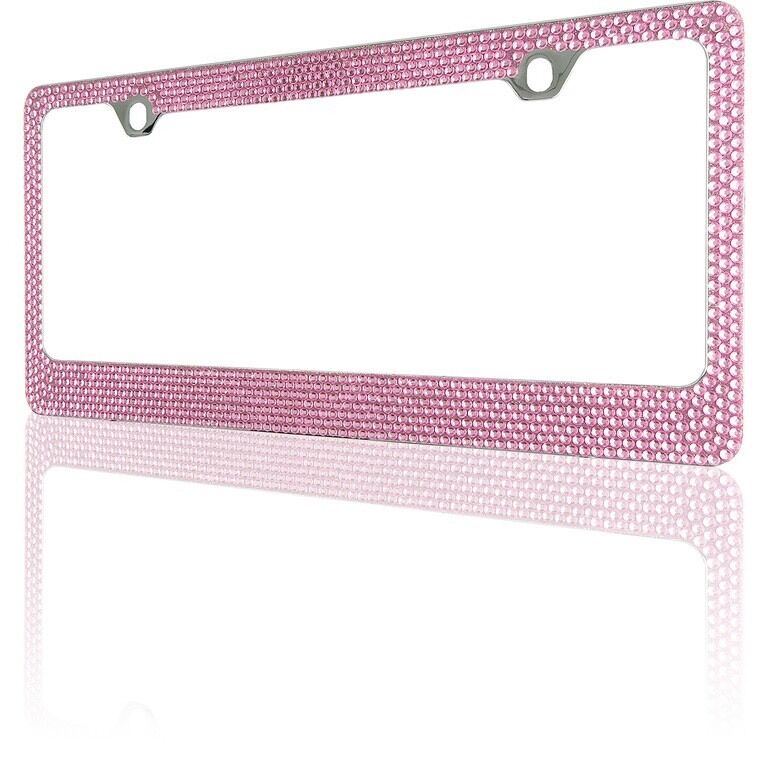Bling Pink Crystal Rhinestone Metal License Plate Frame+Free Bling Cap