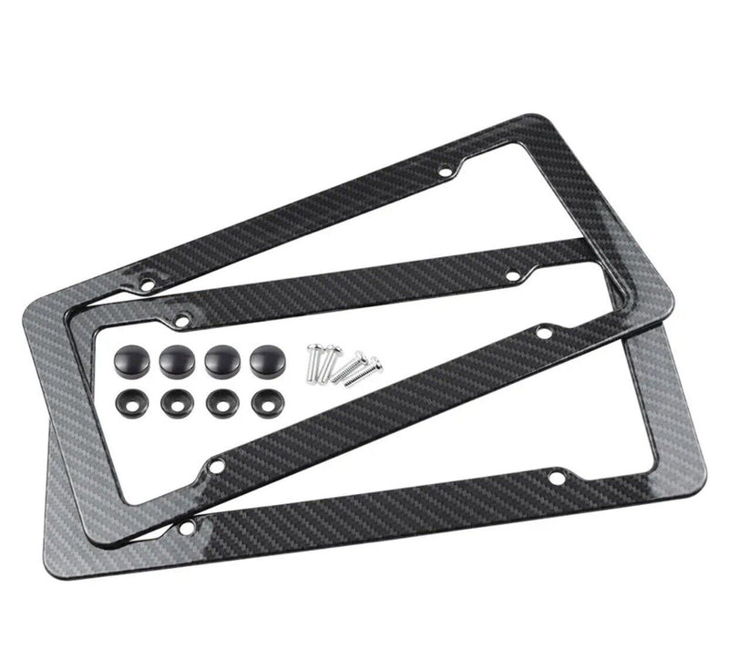 2pcs Auto Car Carbon Fiber Print License Plate Holder Frame Universal Black Set