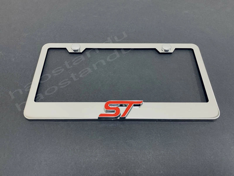 1x Red "ST" 3D Emblem STAINLESS STEEL License Plate Frame RUST FREE + S.Cap