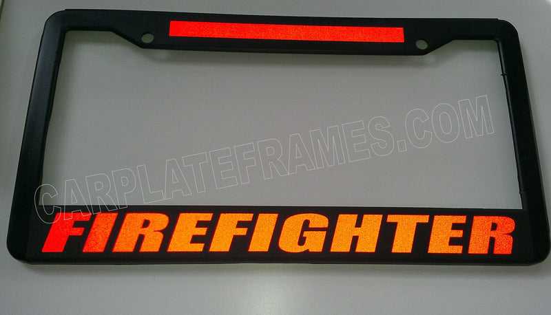 FIREFIGHTER BRIGHT REFLECTIVE RED Line License Plate Frame thin fire safety
