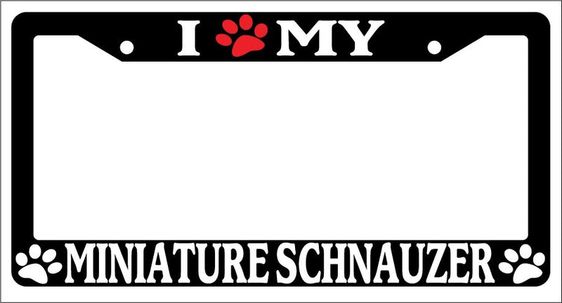 Black License Plate Frame I Heart My Minature Schnauzer (Paw) Auto Accessory  Mod-GRAPH9856236-1171