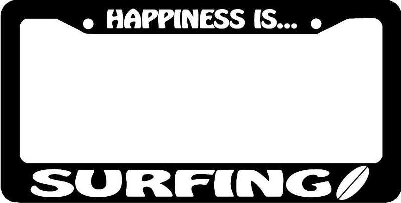 HAPPINESS IS SURFING surf board License Plate Frame