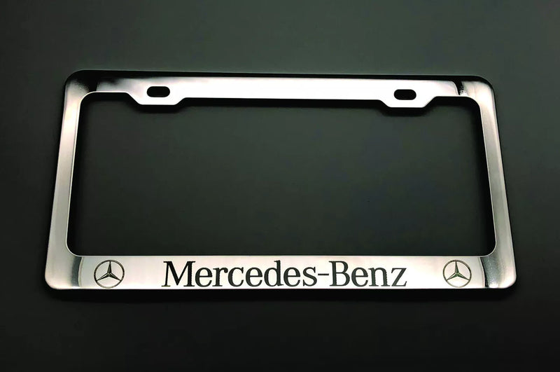Mercedes Benz License Plate Frame Laser Engraved Stainless Steel on Stainless Steel frame, F0001n-OEM, Silver, Road Legal, Front