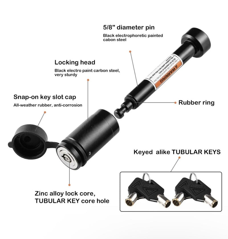 2x 5/8" Trailer Hitch Locking Pin for 2" or 2.5" Receiver Class III IV Same Keys