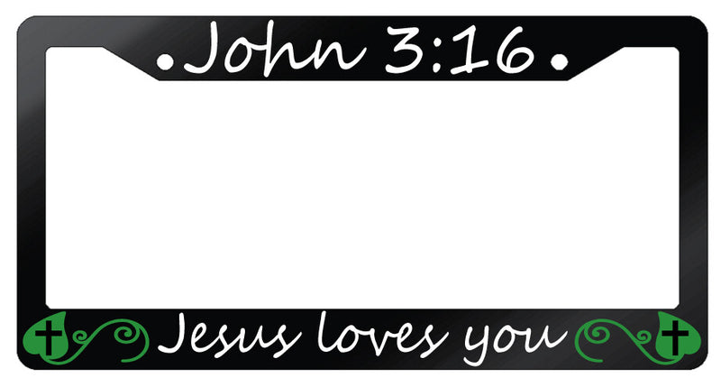 Glossy Plastic Black License Plate Frame John 3:16 Jesus Loves You Design 2A  Mod-GRAPH9856236-7300