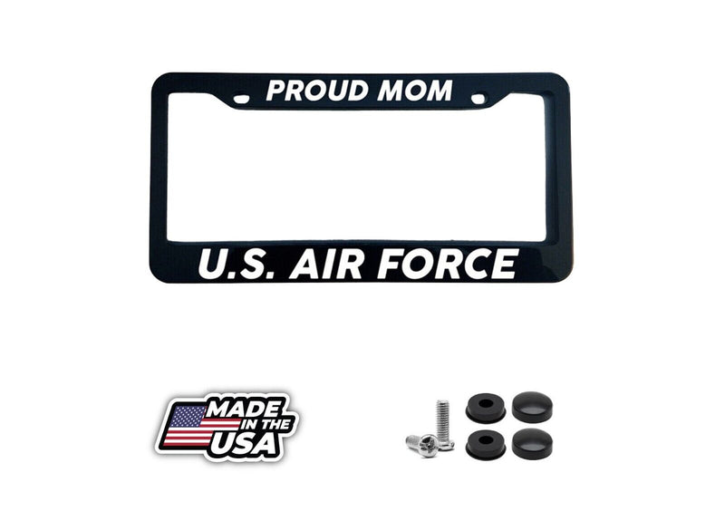 PROUD MOM US AIR FORCE Glossy Black License Plate Frame