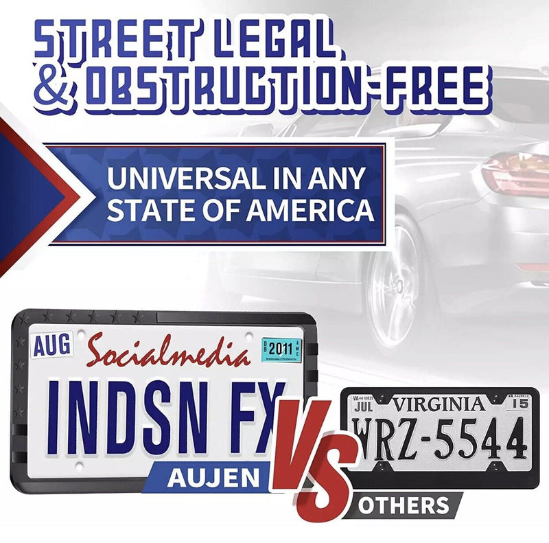 Aujen Silicone American Flag License Plate Frame 2 Packs, USA Flag License Plate