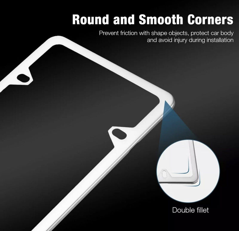2Pcs Chrome Stainless Steel Metal License Plate Frame Cover With Screw Caps