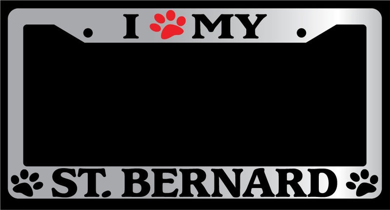 Chrome License Plate Frame I Heart My St. Bernard (Paw) Auto Accessory 587  Mod-GRAPH9856236-4725