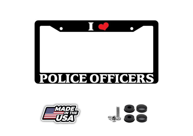 Black License Plate Frame "I Heart Police Officers" Auto Accessory Novelty
