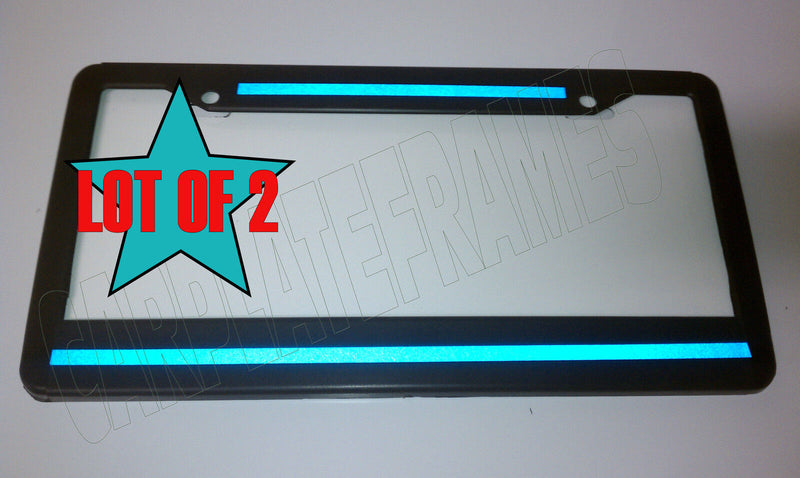 REFLECTIVE! LOT OF 2 Top Bottom Blue Line License Plate Frame thin police safety