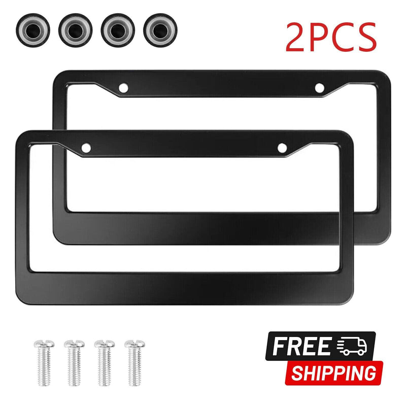 2x Black Stainless Steel Metal License Plate Frame Tag Cover Screw Cap