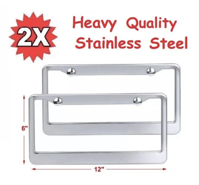 2x Chrome High Quality STAINLESS STEEL METAL LICENSE Plate Frame COVER NEW