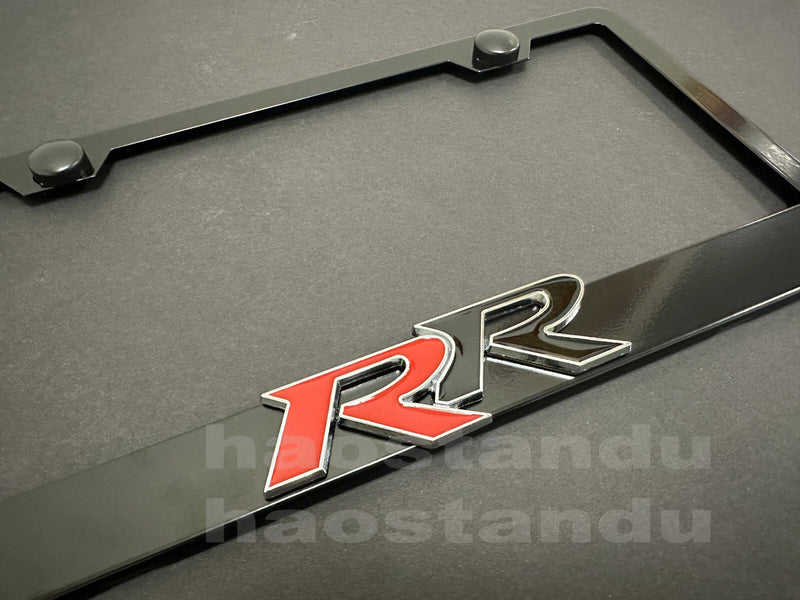 1x "RR" 3D Emblem Badge BLACK Stainless License Plate Frame RUST FREE+S.caps