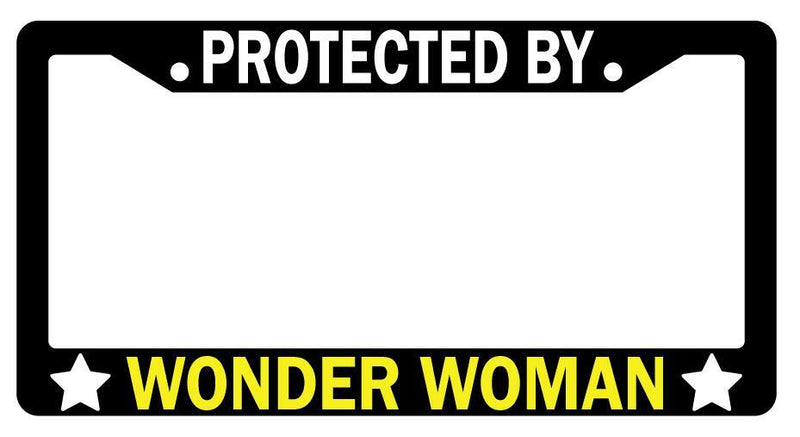 Protected By Wonder Woman Black Plastic License Plate Frame DC  Mod-GRAPH9856236-3853
