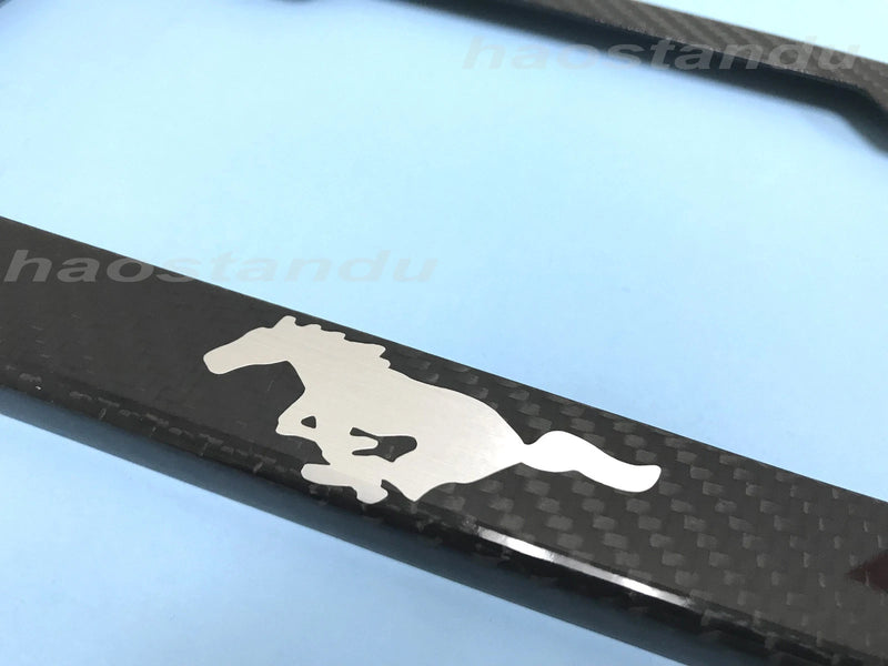 1x Horse PONY Real 3K TwillWeave CARBON FIBER License Plate Frame Holder