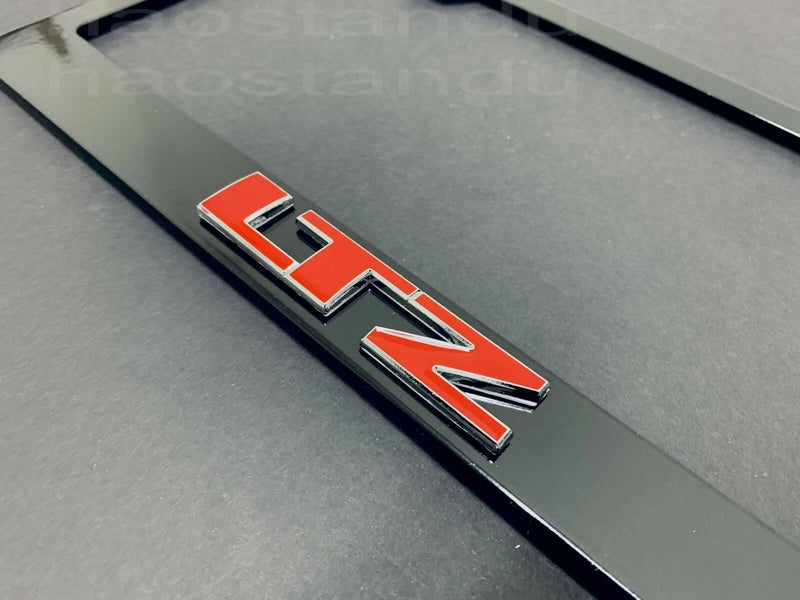 1x Red LTZ 3D Emblem Black Stainless License Plate Frame Rust Free + Screw Cap, 1 Year Manufacturer Warranty