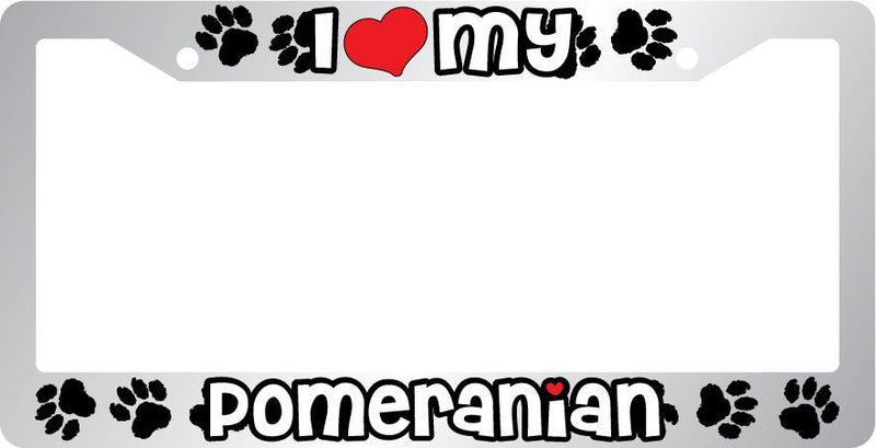 Chrome License Plate Frame I Heart My Pomeranian Auto Accessory Peticular  Mod-GRAPH9856236-6621