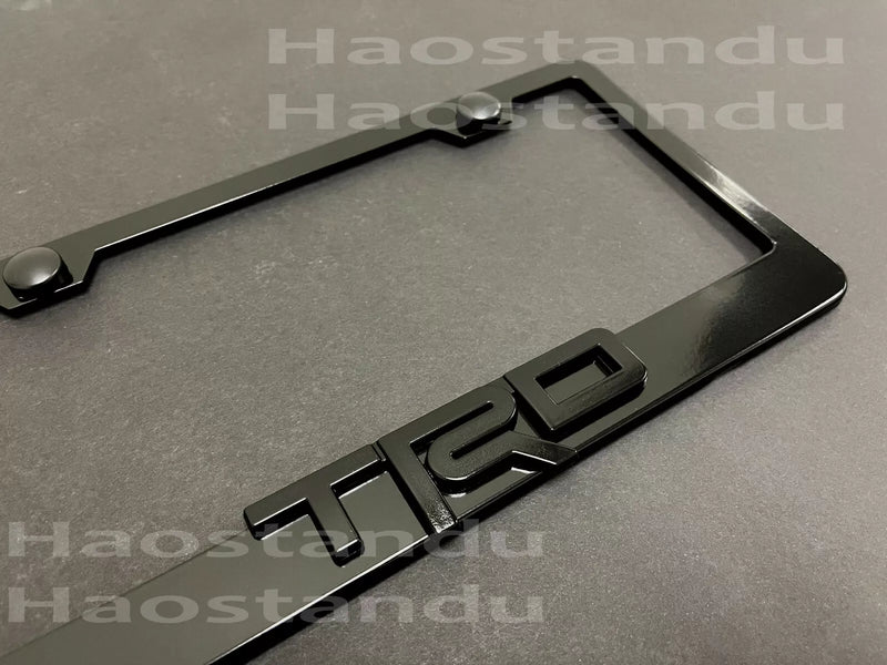 1x Black TRD 3D Emblem BLACK Stainless License Plate Frame RUST FREE +Screw Caps