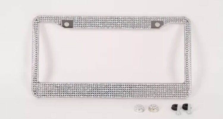 Prism Effect Silver Bling Crystal RhineStone License Plate Frame Car Truck