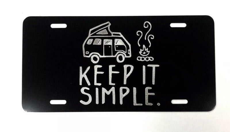 Keep it simple Logo 1 Car Tag Diamond Etched on Black Aluminum License Plate