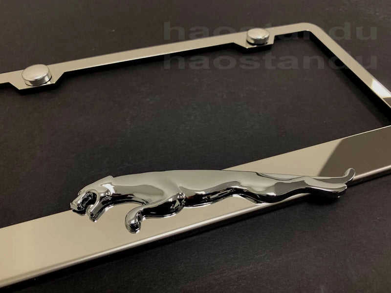 1x Jaguar LEAPER 3D Emblem STAINLESS STEEL License Plate Frame RUST FREE (L)