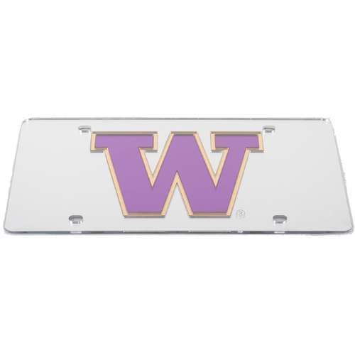 NCAA Washington Huskies Inlaid Acrylic License Plate - Silver Mirror Background - W L