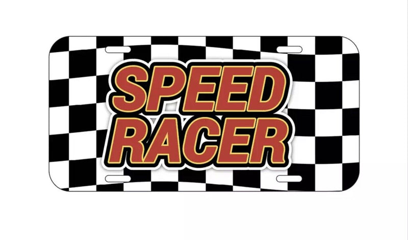 Speed Racer Vehicle License Plate, Front Auto Tag Racing JDM Checkered Flag NEW