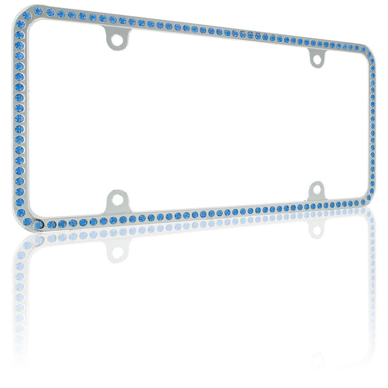 Swarovski Blue Crystal Bling Slim license plate frame Inlay With Screw Caps