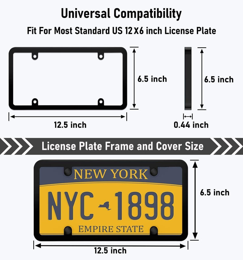 2 Unbreakable Clear License PlateShield Covers + 2 Black Frames + 8 Caps v2