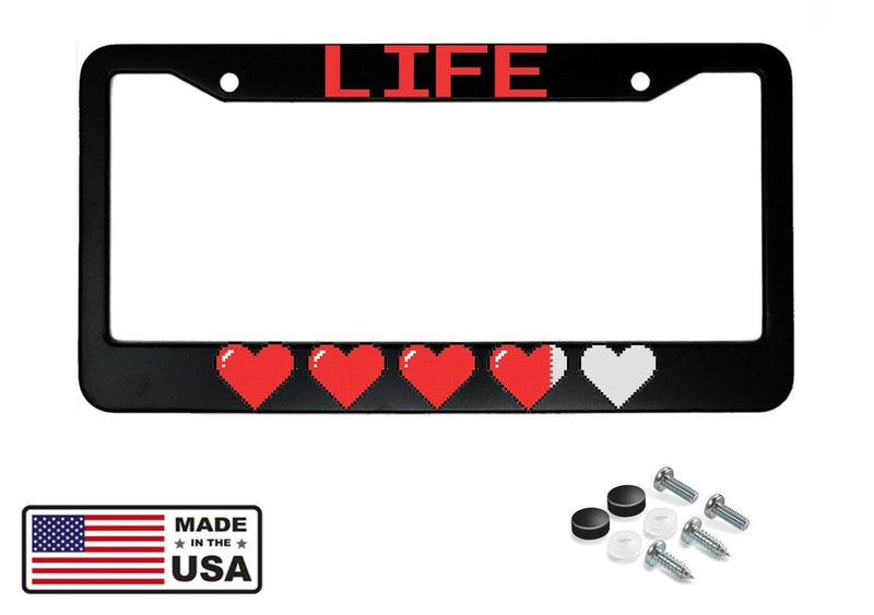 Life with Hearts as Lifeline Funny Gaming Black Metal Car License Plate Frame
