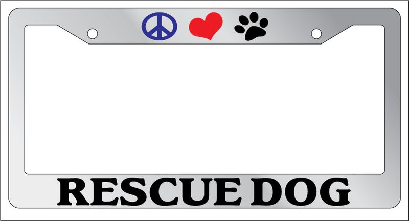 Chrome License Plate Frame Peace Love Paw Rescue Dog Auto Accessory 543  Mod-GRAPH9856236-4893