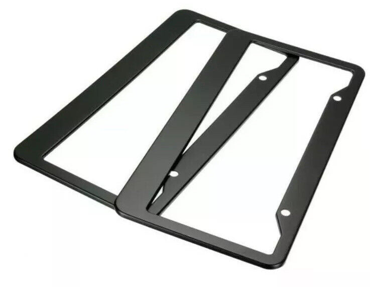 2Pcs Black Metal License Plate Frame Cover Screw Caps Stainless Steel New