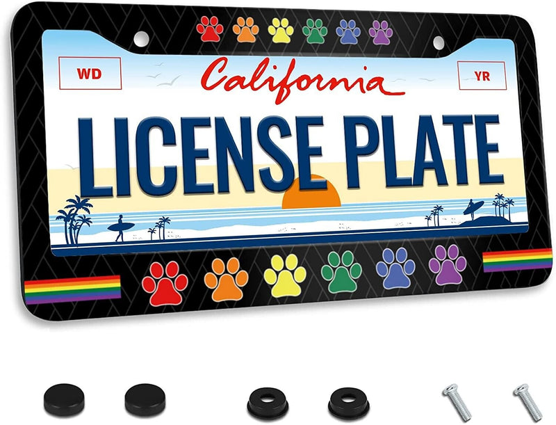 Gay Rainbow Paw Print License Plate Frame